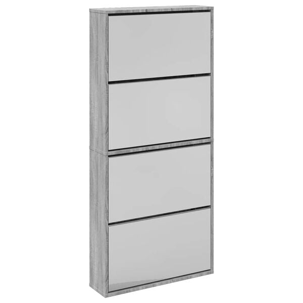 vidaXL Shoe Cabinet with Mirror 4-Layer Grey Sonoma 63x17x134 cm