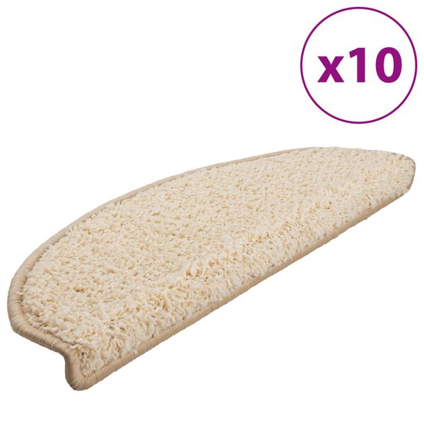vidaXL Stair Mats 10 pcs 65x21x4 cm Cream Half Round Large