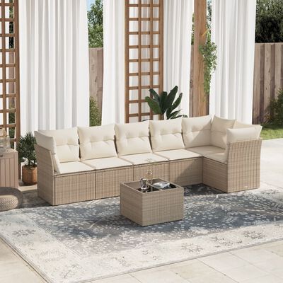 vidaXL 7 Piece Garden Sofa Set with Cushions Beige Poly Rattan