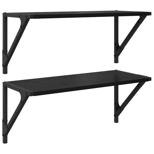 vidaXL Wall Shelves 2 pcs Black Oak 60 x 25 x 25.5 cm Engineered Wood