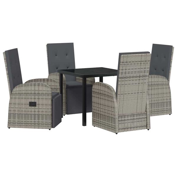 vidaXL Garden Dining Set with Cushion 5 pcs Grey Poly Rattan