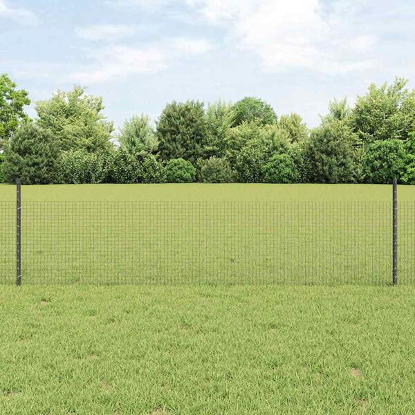 vidaXL Fence with Post Grey 0.5 x 25 m Steel