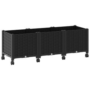 vidaXL Garden Planter with Wheels Black 120 x 40 x 44 cm PP