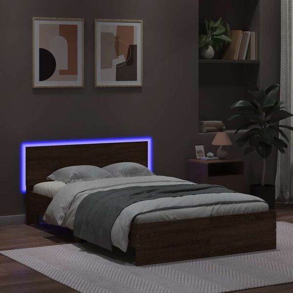 vidaXL Bed Frame with Headboard and LED Brown Oak 120x200 cm