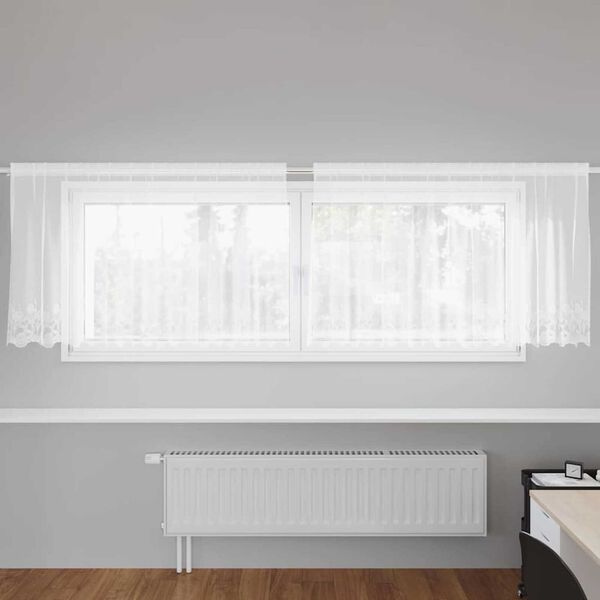 vidaXL Lace Curtain with Curtains Floral White 80 x 300 cm Polyester