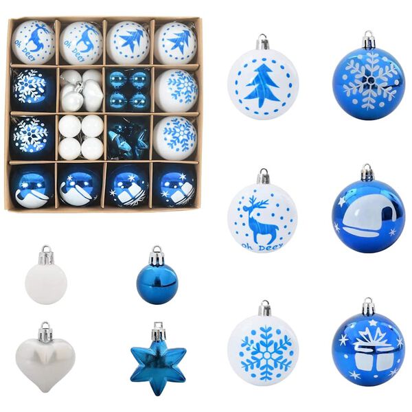 vidaXL Christmas Bauble Set 40 pcs Blue and White Plastic