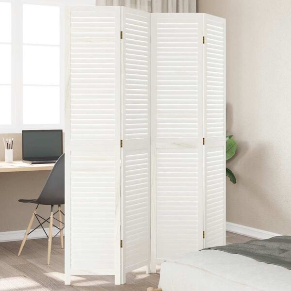 vidaXL Room Divider 4 Panels White Solid Wood Paulownia