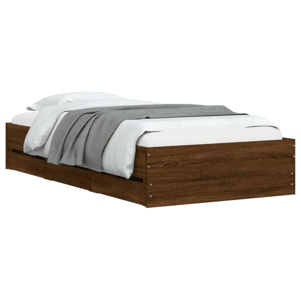 vidaXL Bed Frame with Drawers without Mattress Brown Oak 90x200 cm