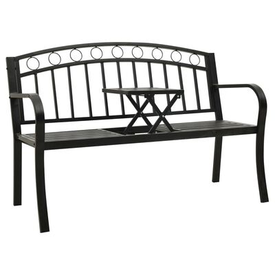 vidaXL Garden Bench with a Table 125 cm Steel Black