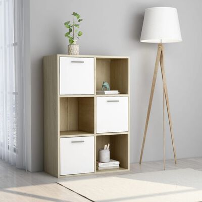 vidaXL Storage Cabinet White and Sonoma Oak 60x29.5x90 cm Engineered Wood