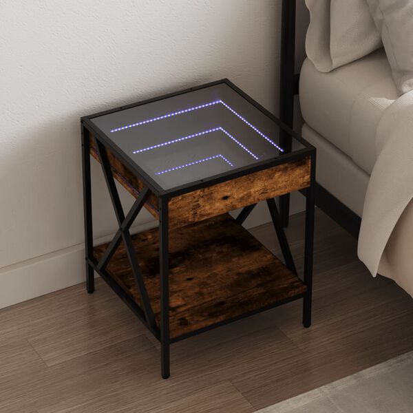 vidaXL Bedside Table with Infinity LED Smoked Oak 40x40x49 cm
