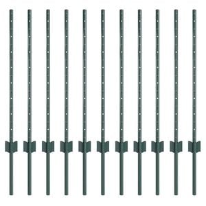 vidaXL Embedded Fence Post 11 pcs Green 120 cm Powder-Coated Steel