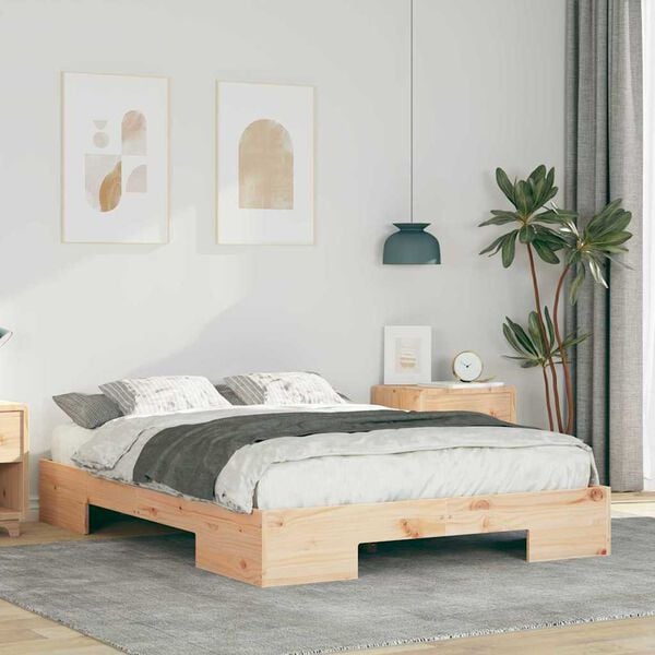 vidaXL Floor Bed Frame with Storage Brown 120 x 190 cm Solid pine wood