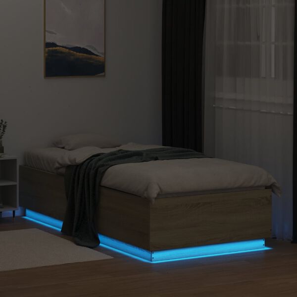 vidaXL Bed Frame with LED without Mattress Sonoma Oak 100x200 cm