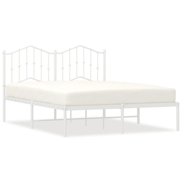 vidaXL Metal Bed Frame without Mattress with Headboard White 140x190cm