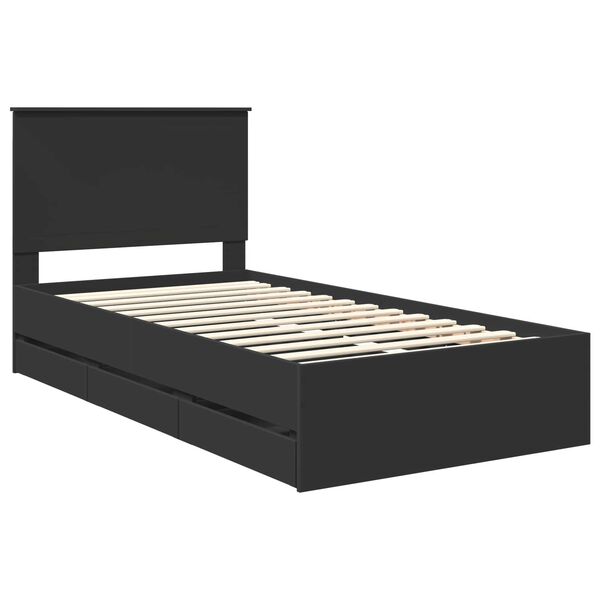 vidaXL Bed Frame with Drawer Black 100 x 200 cm Engineer Wood
