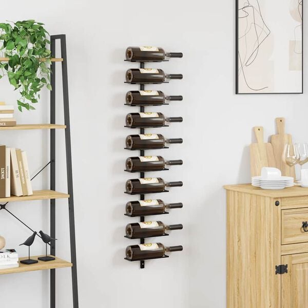 vidaXL Wall-mounted Wine Rack for 10 Bottles Black Metal