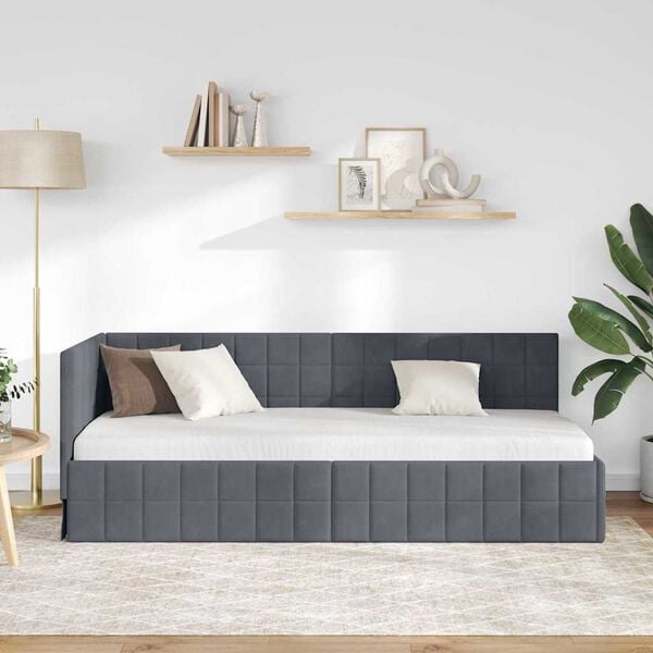vidaXL Corner Bed Frame with Headboard Dark Grey 80 cm x 200 cm Velvet