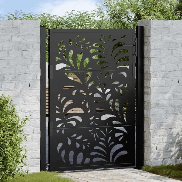 vidaXL Garden Gate Black 100x125 cm Steel Wave Design