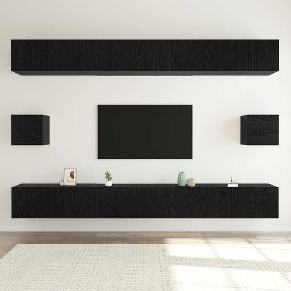 vidaXL TV Cabinet Set Wall-mounted 8 pcs Black Oak Engineered Wood