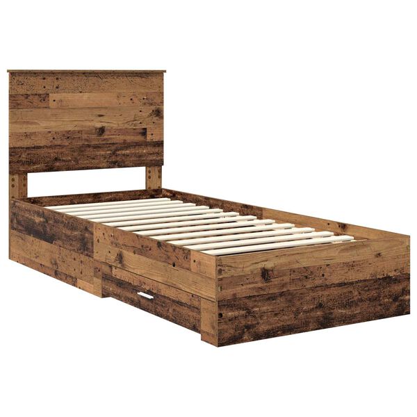vidaXL Bed Frame with Headboard Old Wood 100 x 200 cm Engineered Wood
