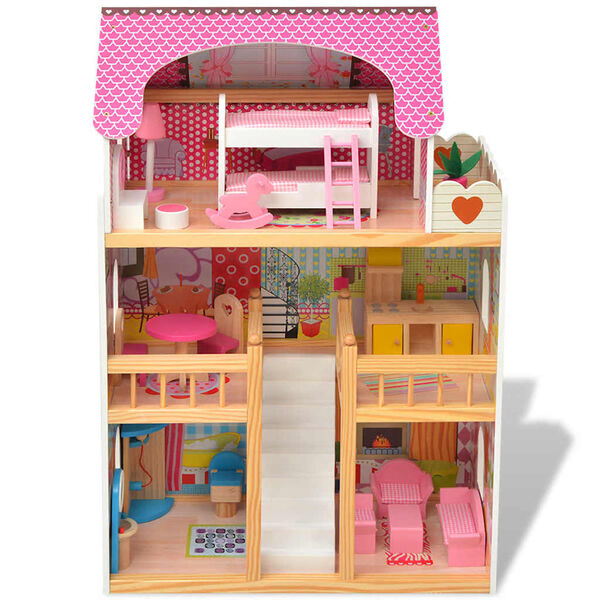 vidaXL 3-Storey Dollhouse Wood 60x30x90 cm