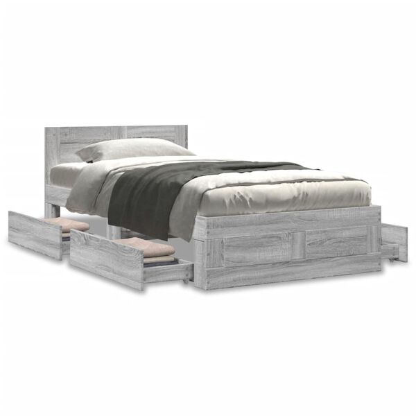 vidaXL Bed Frame with Headboard without Mattress Concrete Grey 90x190 cm Single