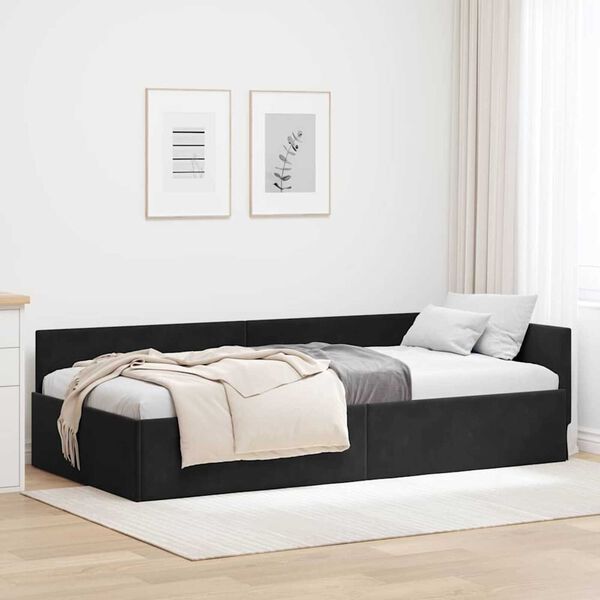 vidaXL Corner Bed Frame with Headboard Black 90 cm x 190 cm Velvet