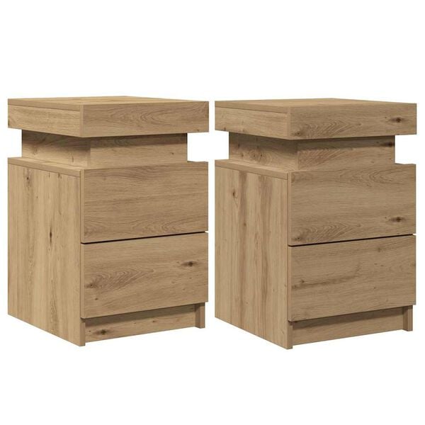 vidaXL Bedside Cabinets with LED 2 pcs Artisian Oak 35x39x55 cm Engineered Wood
