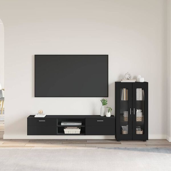 vidaXL TV Cabinet Set with Drawer FLORIN Black Engineered Wood