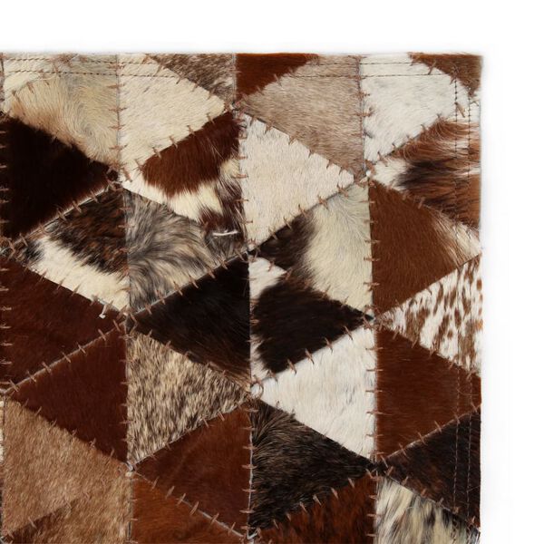 vidaXL Rug Genuine Leather Patchwork 80x150 cm Triangle Brown/White