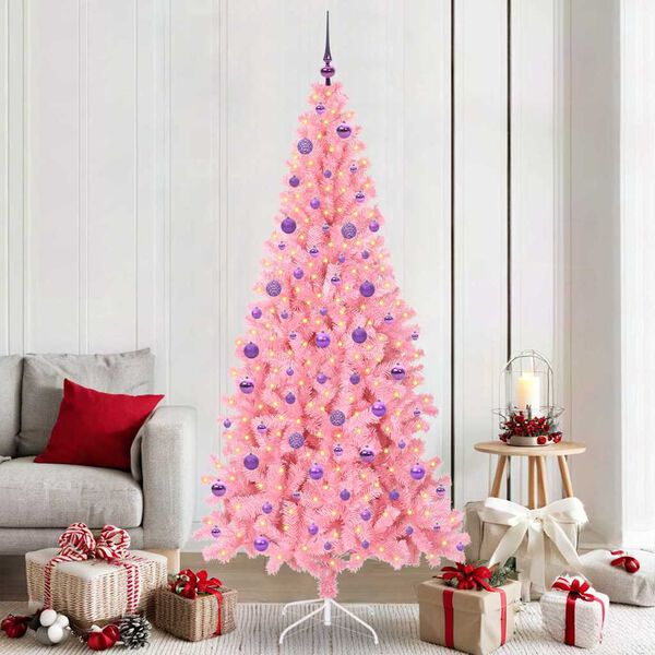 vidaXL Christmas Tree with 300 LEDs with Stand Pink 210 cm PVC
