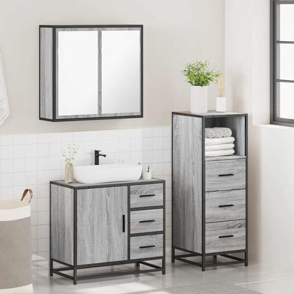 vidaXL 3 Piece Bathroom Furniture Set Grey Sonoma Engineered Wood