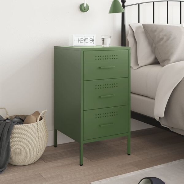 vidaXL Bedside Cabinet Olive Green 36x39x68 cm Steel