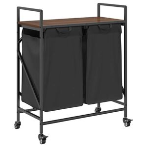 vidaXL Laundry Basket 2 Compartments with Wheels Brown Oak