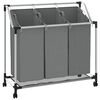 vidaXL Laundry Basket with Wheels&nbsp;3 Compartments Grey