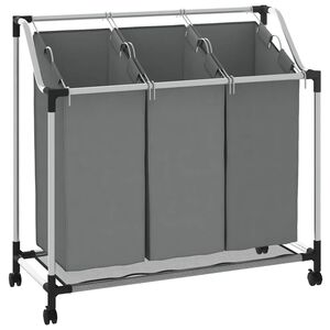 vidaXL Laundry Basket with Wheels&nbsp;3 Compartments Grey