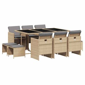 vidaXL 11 Piece Garden Dining Set with Cushions Mix Beige Poly Rattan