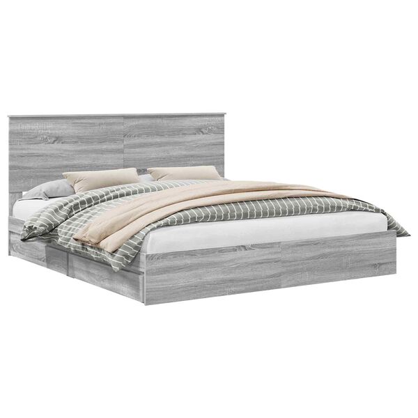 vidaXL Storage Bed Grey Sonoma 200 x 200 cm Engineered Wood