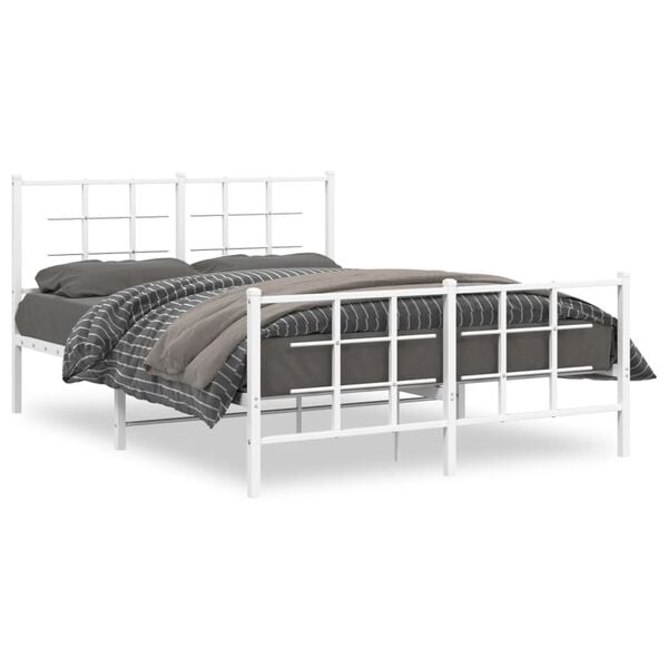 vidaXL Metal Bed Frame without Mattress with Footboard White 140x190cm