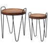H&S Collection 2 Piece Side Table Set Round Teak