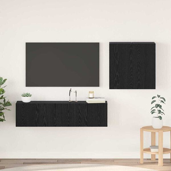 vidaXL TV Cabinet Set Wall-mounted Black Oak Engineered Wood