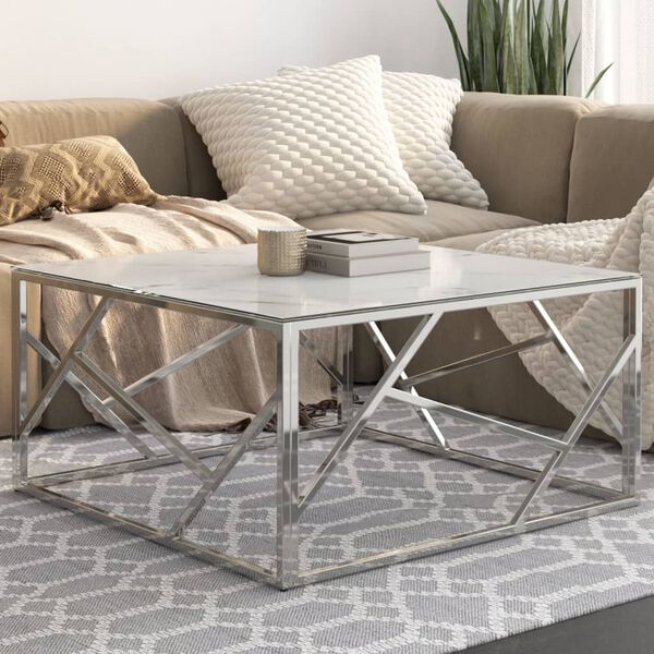 vidaXL Coffee Table Silver Stainless Steel and Tempered Glass