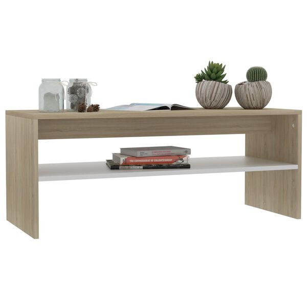 vidaXL Coffee Table White and Sonoma Oak 100x40x40 cm Engineered Wood