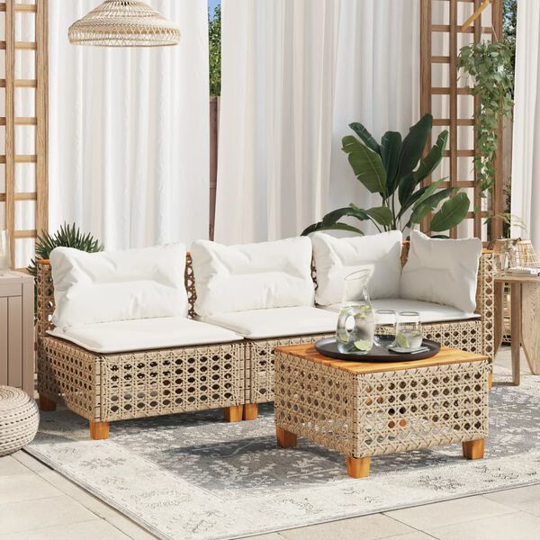 vidaXL Garden Table Beige 55x55x36 cm Poly Rattan Acacia Wood