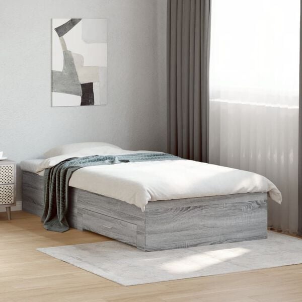 vidaXL Bed Frame with Drawers without Mattress Grey Sonoma 90x200 cm