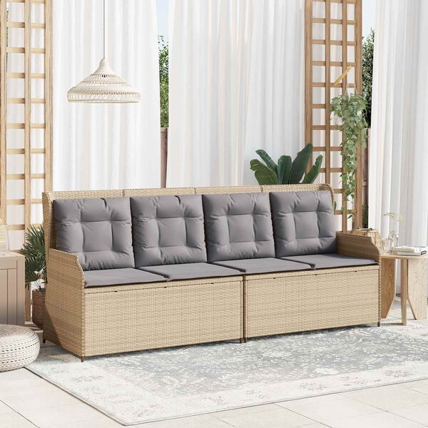 vidaXL Garden Bench with Cushion Beige Poly rattan