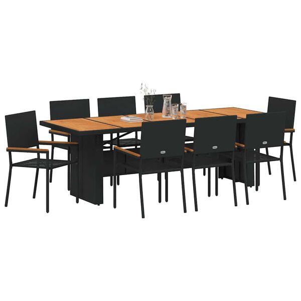 vidaXL Garden Dining Set 9 pcs Black Poly Rattan