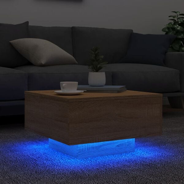 vidaXL Coffee Table with LED Lights Sonoma Oak 55x55x31 cm