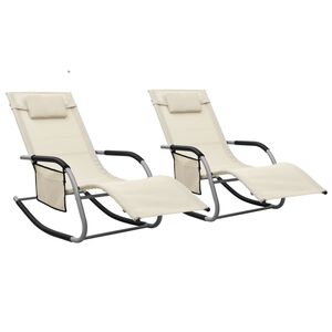 vidaXL Sun Lounger | Set of 2 | Cream and Grey | Textilene, Powder-Coated Steel